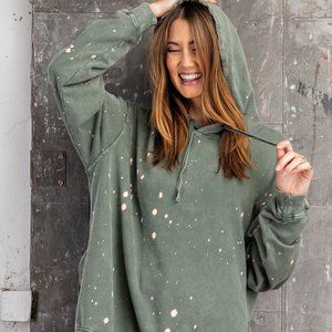 Green Bleach Splattered Hoodie